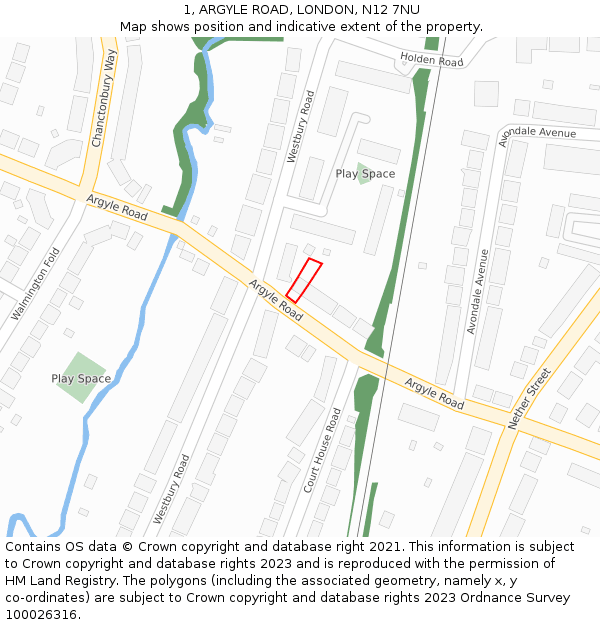 1, ARGYLE ROAD, LONDON, N12 7NU: Location map and indicative extent of plot