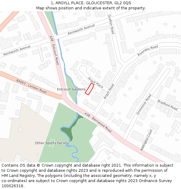 1, ARGYLL PLACE, GLOUCESTER, GL2 0QS: Location map and indicative extent of plot