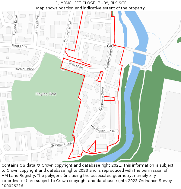 1, ARNCLIFFE CLOSE, BURY, BL9 9GF: Location map and indicative extent of plot