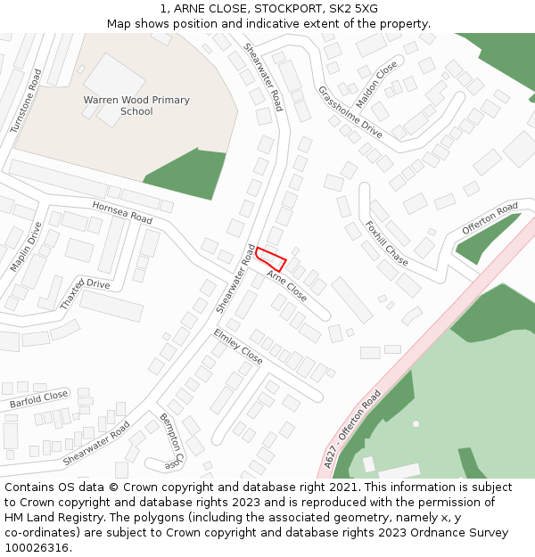 1, ARNE CLOSE, STOCKPORT, SK2 5XG: Location map and indicative extent of plot