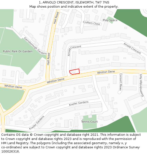 1, ARNOLD CRESCENT, ISLEWORTH, TW7 7NS: Location map and indicative extent of plot