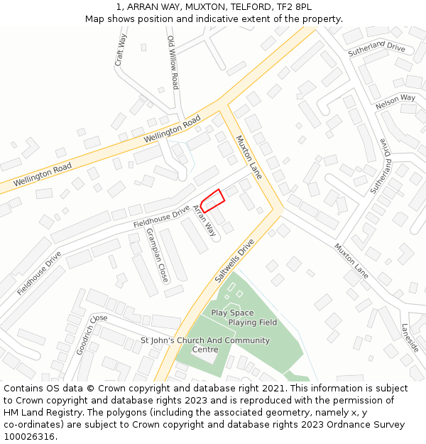 1, ARRAN WAY, MUXTON, TELFORD, TF2 8PL: Location map and indicative extent of plot