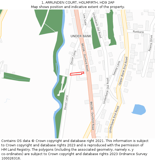 1, ARRUNDEN COURT, HOLMFIRTH, HD9 2AP: Location map and indicative extent of plot