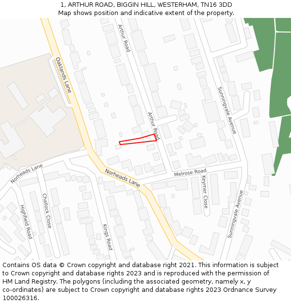 1, ARTHUR ROAD, BIGGIN HILL, WESTERHAM, TN16 3DD: Location map and indicative extent of plot