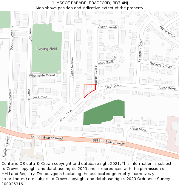 1, ASCOT PARADE, BRADFORD, BD7 4NJ: Location map and indicative extent of plot