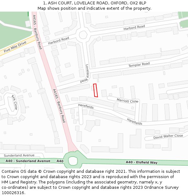 1, ASH COURT, LOVELACE ROAD, OXFORD, OX2 8LP: Location map and indicative extent of plot