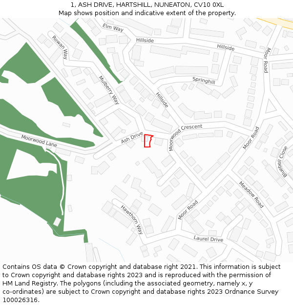 1, ASH DRIVE, HARTSHILL, NUNEATON, CV10 0XL: Location map and indicative extent of plot