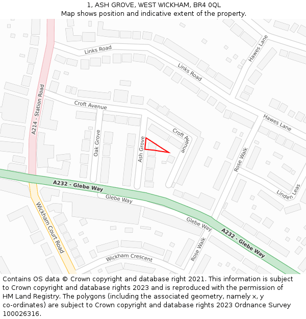 1, ASH GROVE, WEST WICKHAM, BR4 0QL: Location map and indicative extent of plot