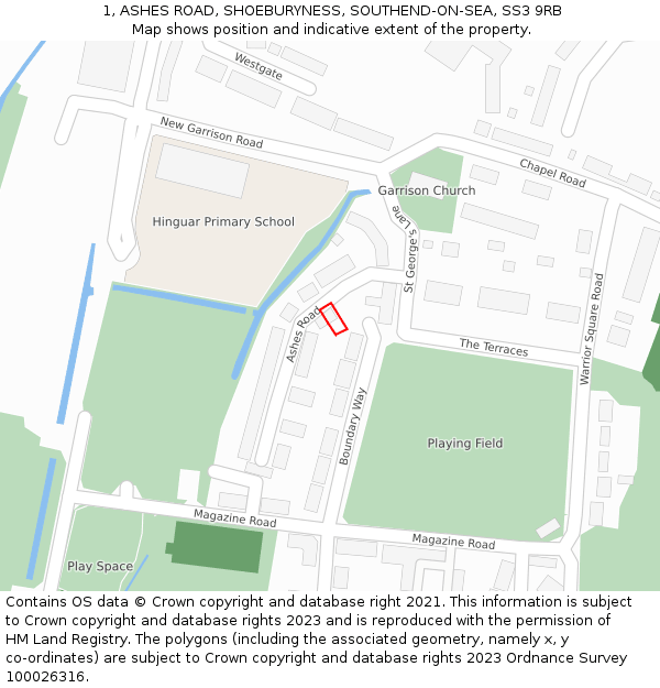1, ASHES ROAD, SHOEBURYNESS, SOUTHEND-ON-SEA, SS3 9RB: Location map and indicative extent of plot