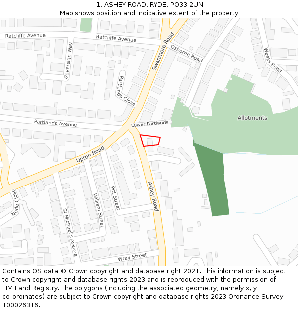 1, ASHEY ROAD, RYDE, PO33 2UN: Location map and indicative extent of plot