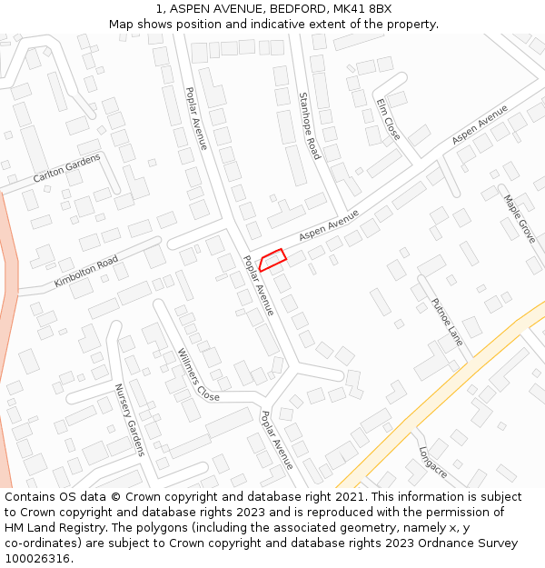 1, ASPEN AVENUE, BEDFORD, MK41 8BX: Location map and indicative extent of plot