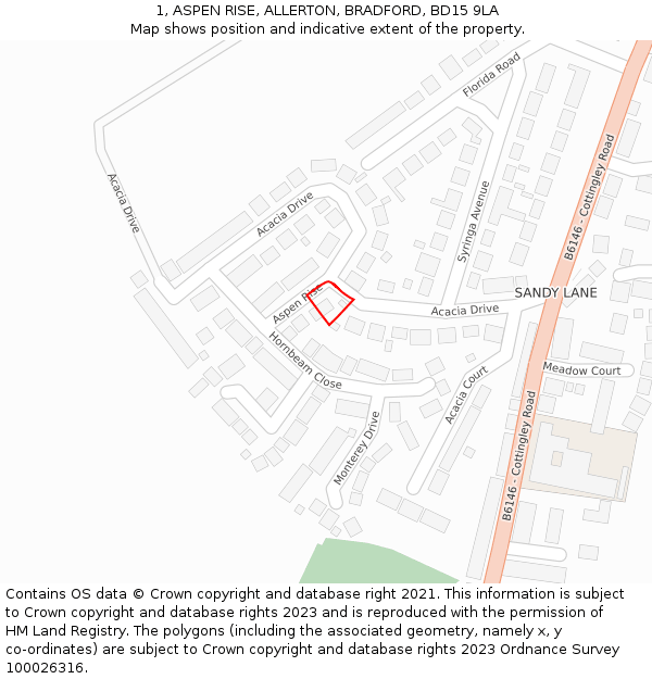 1, ASPEN RISE, ALLERTON, BRADFORD, BD15 9LA: Location map and indicative extent of plot