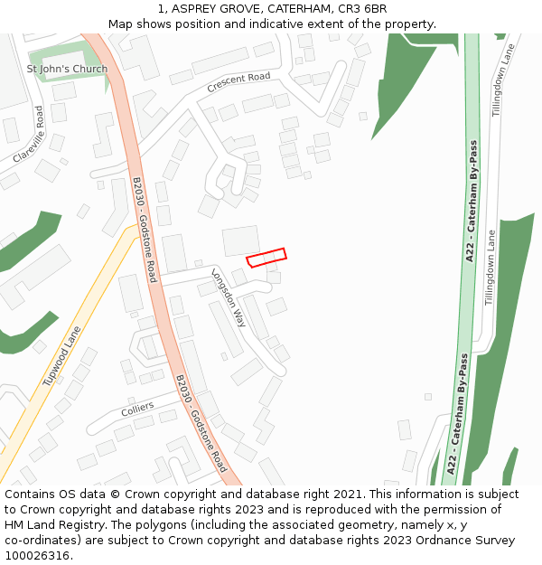 1, ASPREY GROVE, CATERHAM, CR3 6BR: Location map and indicative extent of plot