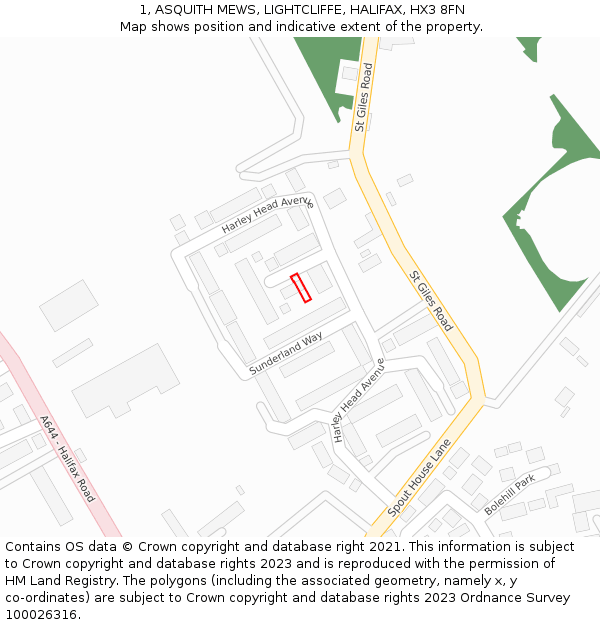 1, ASQUITH MEWS, LIGHTCLIFFE, HALIFAX, HX3 8FN: Location map and indicative extent of plot