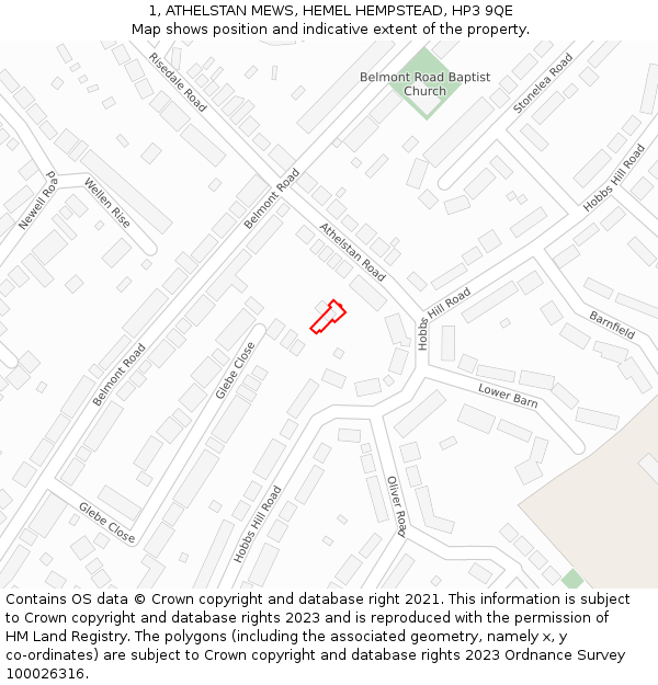 1, ATHELSTAN MEWS, HEMEL HEMPSTEAD, HP3 9QE: Location map and indicative extent of plot