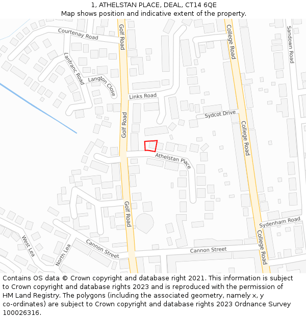 1, ATHELSTAN PLACE, DEAL, CT14 6QE: Location map and indicative extent of plot