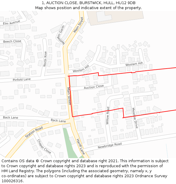 1, AUCTION CLOSE, BURSTWICK, HULL, HU12 9DB: Location map and indicative extent of plot