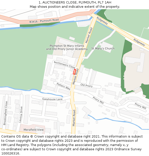 1, AUCTIONEERS CLOSE, PLYMOUTH, PL7 1AH: Location map and indicative extent of plot