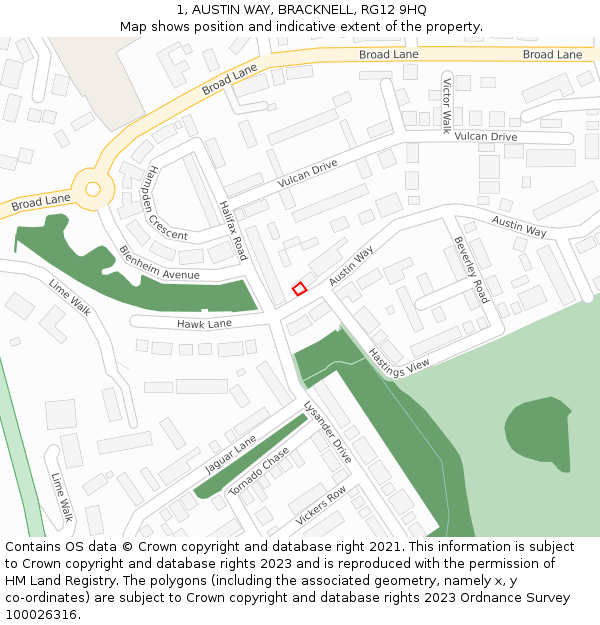 1, AUSTIN WAY, BRACKNELL, RG12 9HQ: Location map and indicative extent of plot