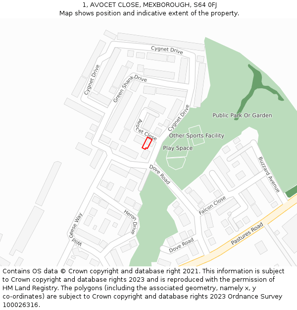 1, AVOCET CLOSE, MEXBOROUGH, S64 0FJ: Location map and indicative extent of plot