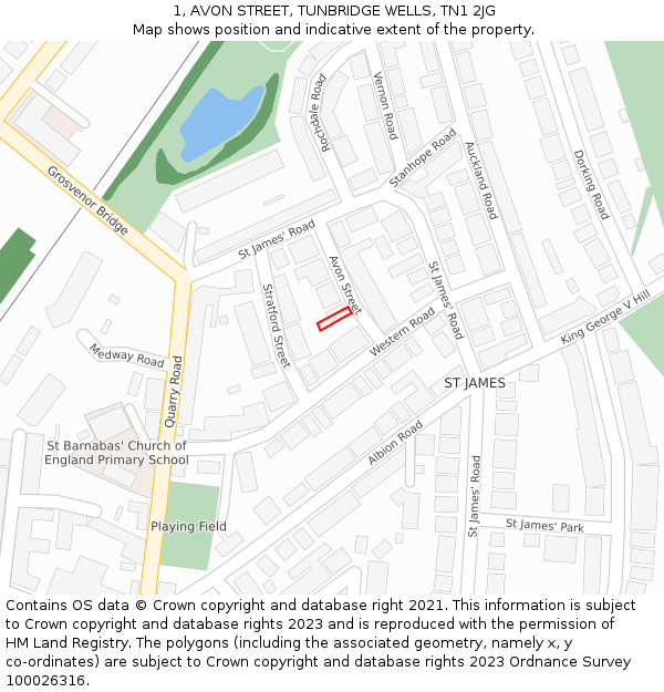 1, AVON STREET, TUNBRIDGE WELLS, TN1 2JG: Location map and indicative extent of plot