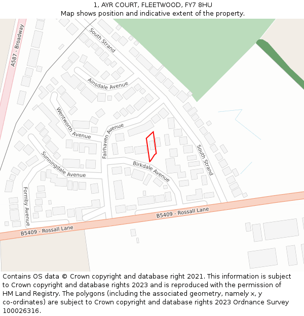 1, AYR COURT, FLEETWOOD, FY7 8HU: Location map and indicative extent of plot