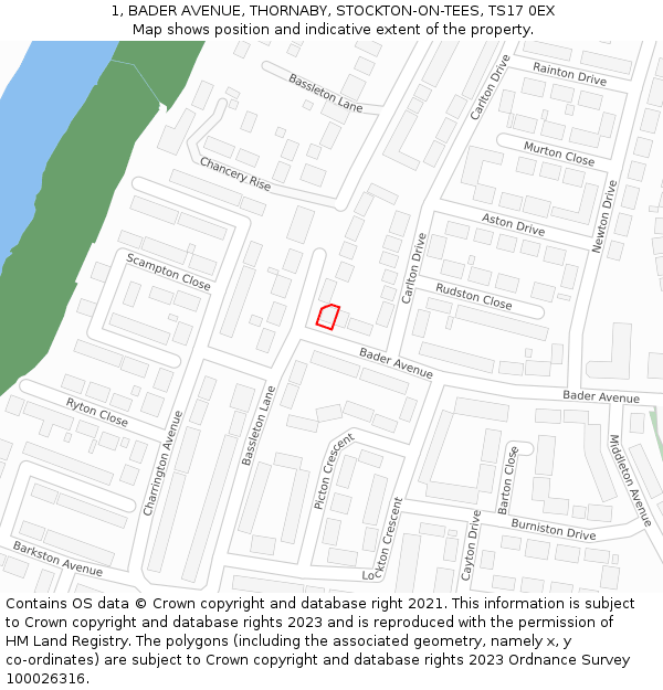 1, BADER AVENUE, THORNABY, STOCKTON-ON-TEES, TS17 0EX: Location map and indicative extent of plot