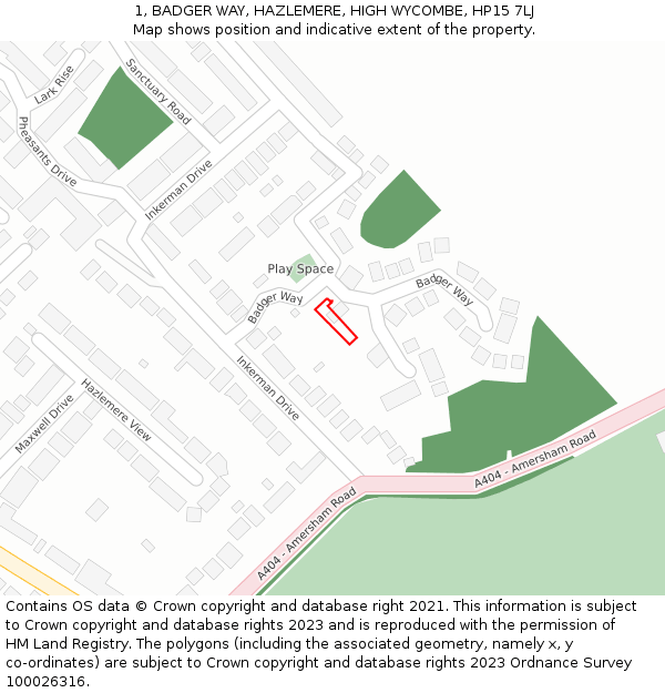 1, BADGER WAY, HAZLEMERE, HIGH WYCOMBE, HP15 7LJ: Location map and indicative extent of plot