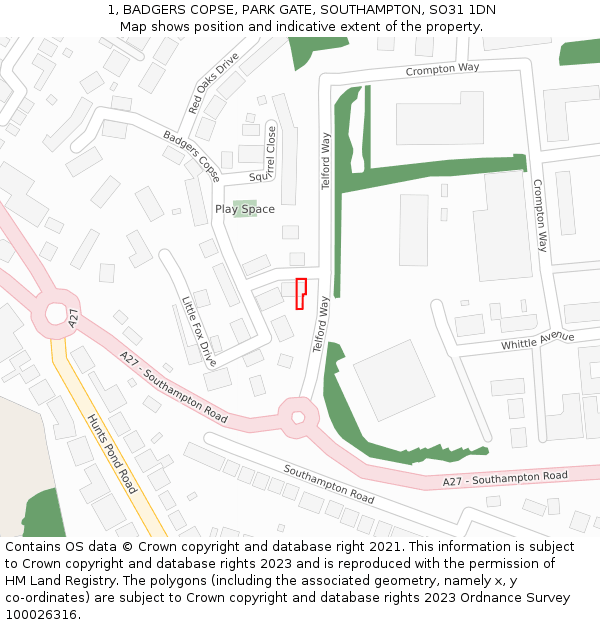 1, BADGERS COPSE, PARK GATE, SOUTHAMPTON, SO31 1DN: Location map and indicative extent of plot