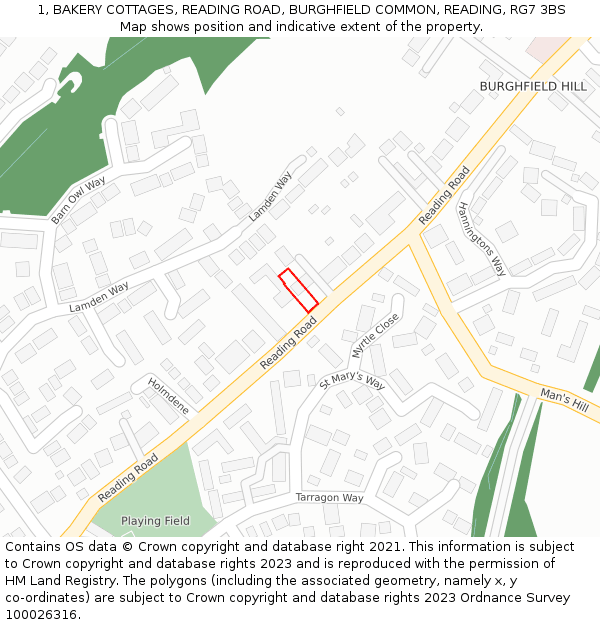 1, BAKERY COTTAGES, READING ROAD, BURGHFIELD COMMON, READING, RG7 3BS: Location map and indicative extent of plot