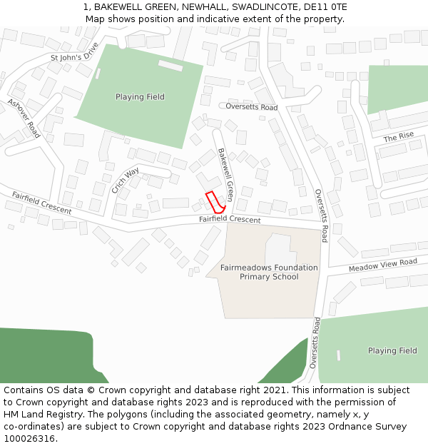 1, BAKEWELL GREEN, NEWHALL, SWADLINCOTE, DE11 0TE: Location map and indicative extent of plot