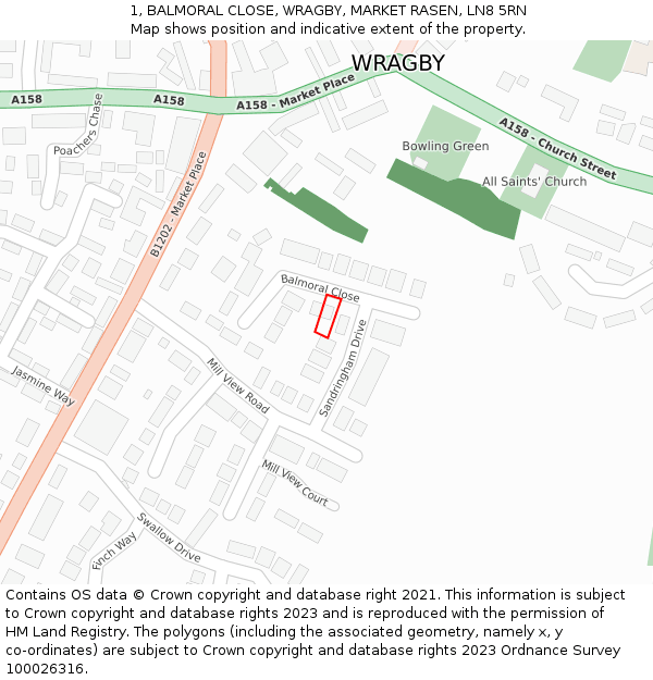 1, BALMORAL CLOSE, WRAGBY, MARKET RASEN, LN8 5RN: Location map and indicative extent of plot