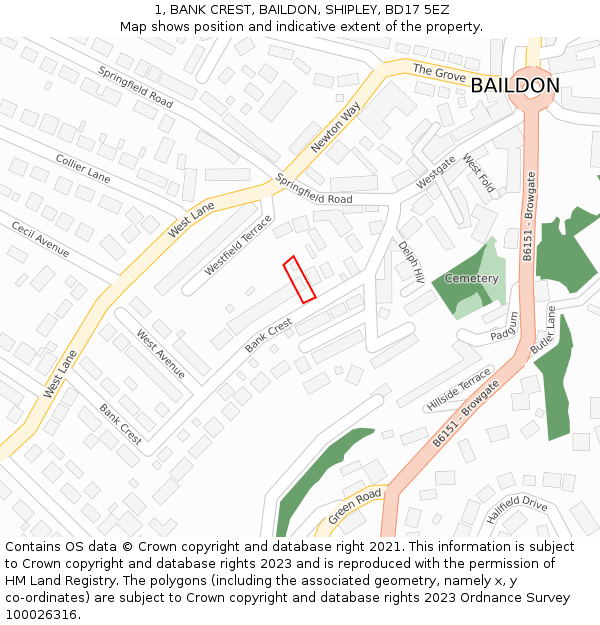 1, BANK CREST, BAILDON, SHIPLEY, BD17 5EZ: Location map and indicative extent of plot