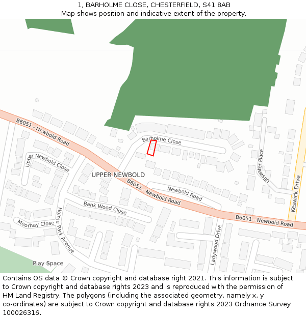 1, BARHOLME CLOSE, CHESTERFIELD, S41 8AB: Location map and indicative extent of plot