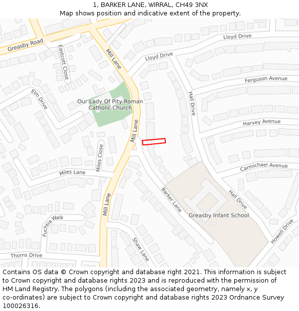 1, BARKER LANE, WIRRAL, CH49 3NX: Location map and indicative extent of plot