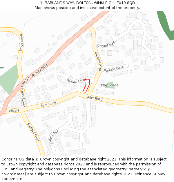 1, BARLANDS WAY, DOLTON, WINKLEIGH, EX19 8QB: Location map and indicative extent of plot