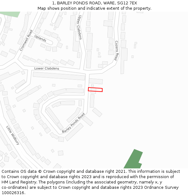 1, BARLEY PONDS ROAD, WARE, SG12 7EX: Location map and indicative extent of plot