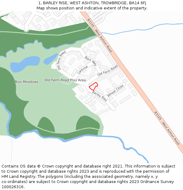 1, BARLEY RISE, WEST ASHTON, TROWBRIDGE, BA14 6FJ: Location map and indicative extent of plot