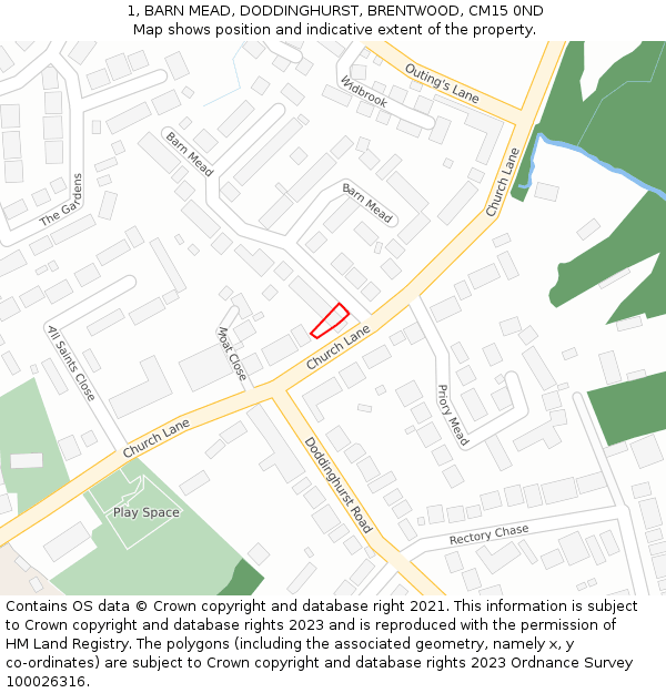 1, BARN MEAD, DODDINGHURST, BRENTWOOD, CM15 0ND: Location map and indicative extent of plot