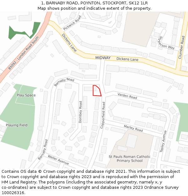 1, BARNABY ROAD, POYNTON, STOCKPORT, SK12 1LR: Location map and indicative extent of plot