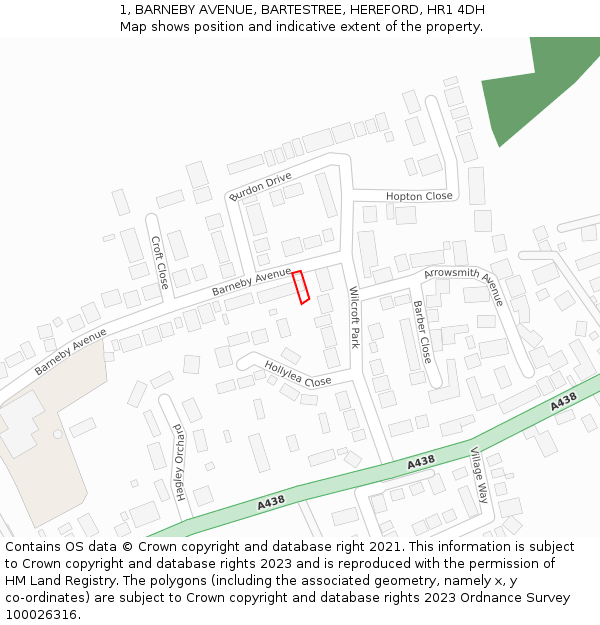 1, BARNEBY AVENUE, BARTESTREE, HEREFORD, HR1 4DH: Location map and indicative extent of plot