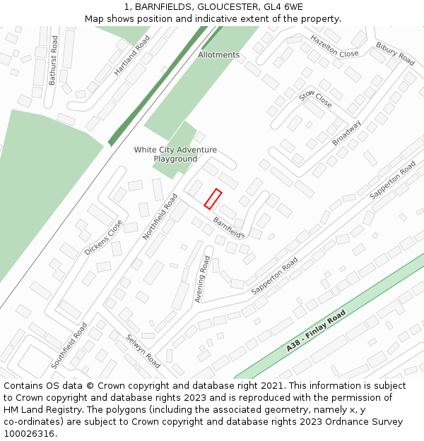 1, BARNFIELDS, GLOUCESTER, GL4 6WE: Location map and indicative extent of plot