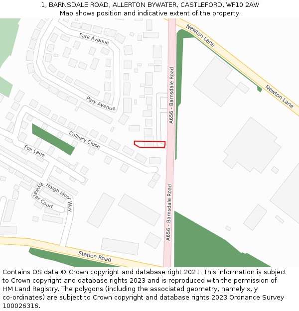 1, BARNSDALE ROAD, ALLERTON BYWATER, CASTLEFORD, WF10 2AW: Location map and indicative extent of plot