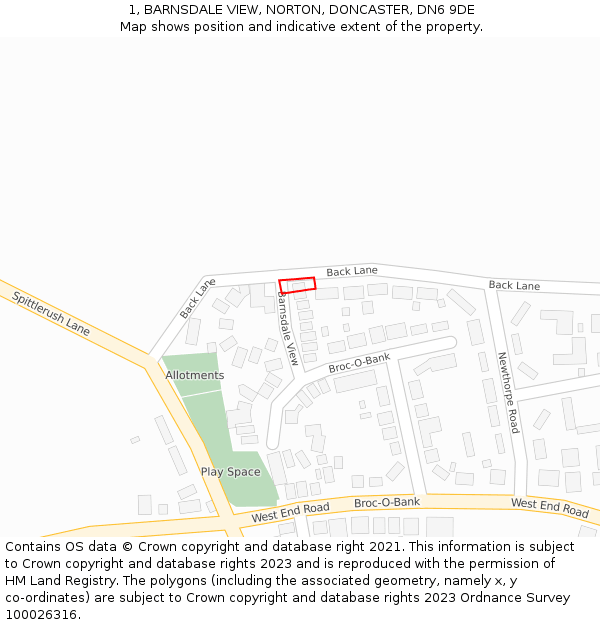 1, BARNSDALE VIEW, NORTON, DONCASTER, DN6 9DE: Location map and indicative extent of plot