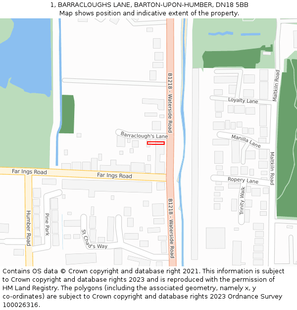 1, BARRACLOUGHS LANE, BARTON-UPON-HUMBER, DN18 5BB: Location map and indicative extent of plot