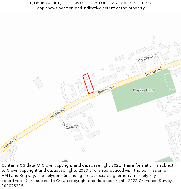 1, BARROW HILL, GOODWORTH CLATFORD, ANDOVER, SP11 7RG: Location map and indicative extent of plot