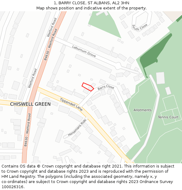 1, BARRY CLOSE, ST ALBANS, AL2 3HN: Location map and indicative extent of plot