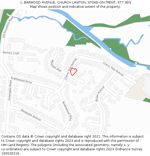 1, BARWOOD AVENUE, CHURCH LAWTON, STOKE-ON-TRENT, ST7 3EN: Location map and indicative extent of plot