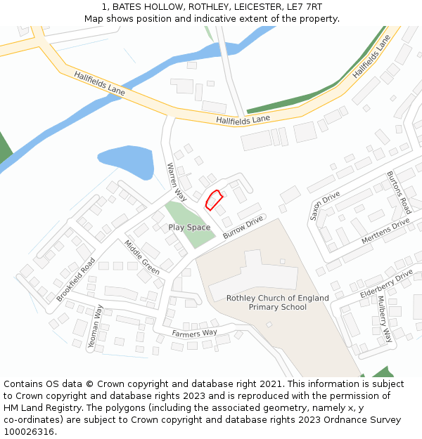 1, BATES HOLLOW, ROTHLEY, LEICESTER, LE7 7RT: Location map and indicative extent of plot