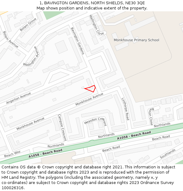 1, BAVINGTON GARDENS, NORTH SHIELDS, NE30 3QE: Location map and indicative extent of plot